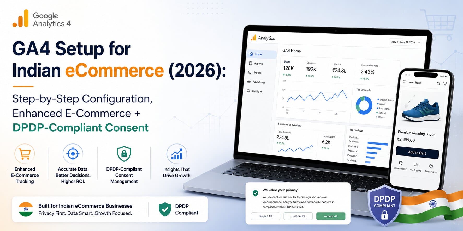 GA4 Setup for Indian eCommerce (2026): Step-by-Step Configuration, Enhanced E-Commerce + DPDP-Compliant Consent